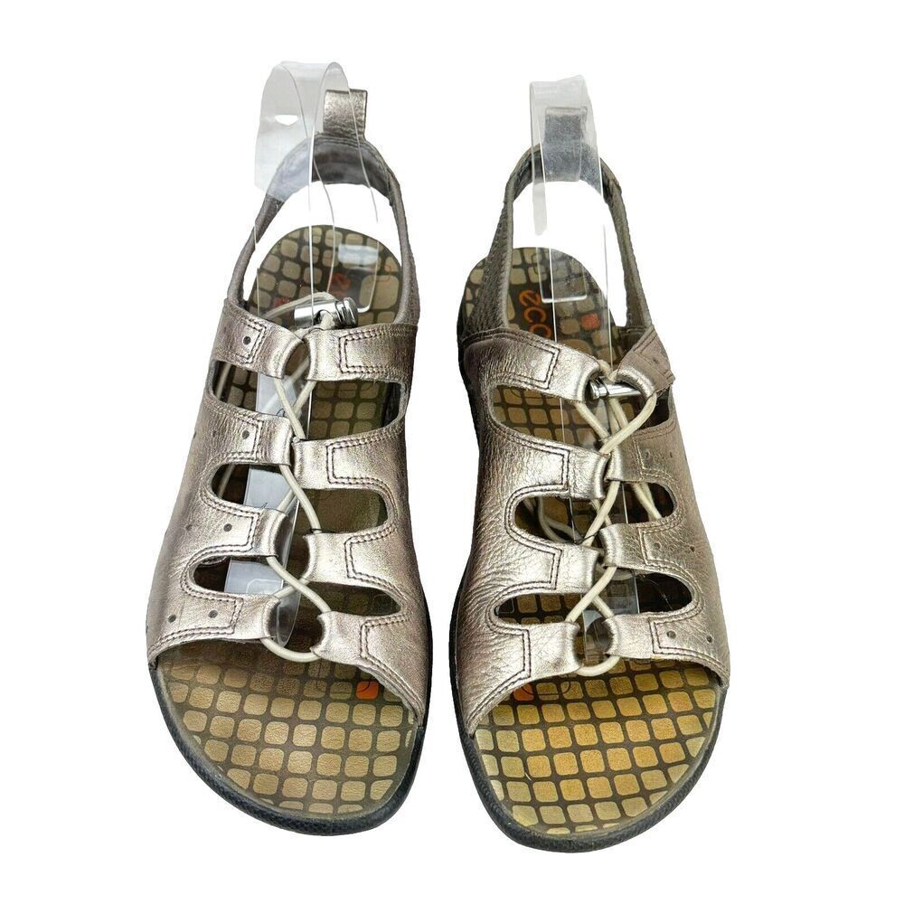Ecco Jab Toggle Open Toe Sandals EU 41 US 10/10.5 Pewter Perforated Metallic - Picture 5 of 13